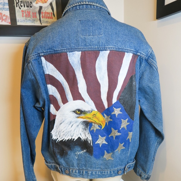 jean jacket with american flag on the back